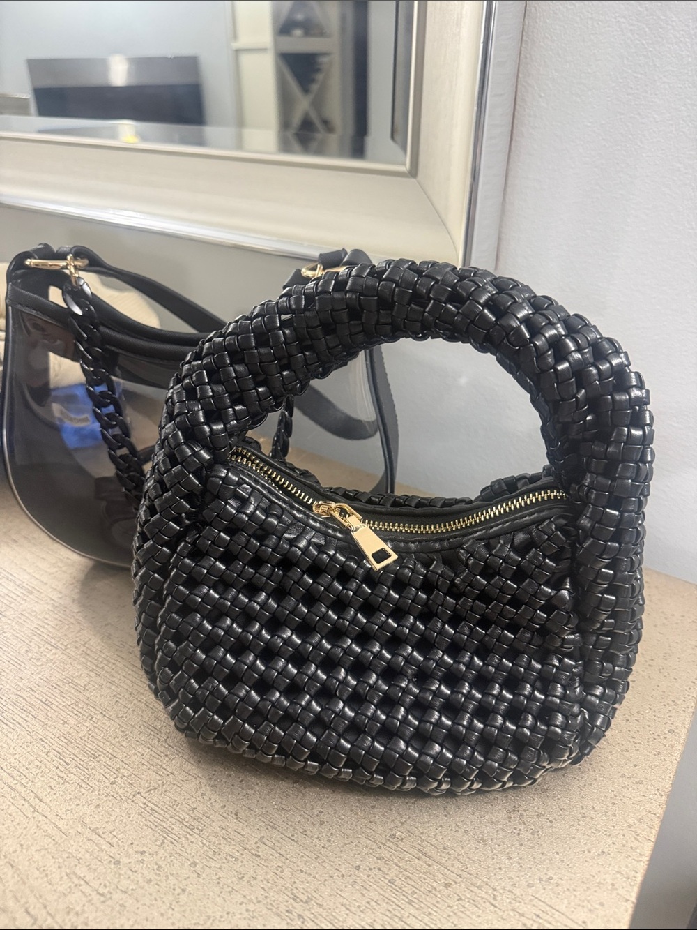 Antik Kraft Black Woven Mini Top-Handle Bag